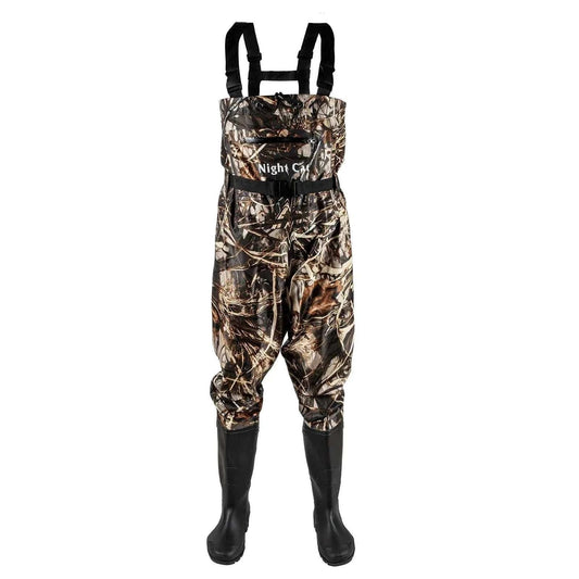 Unisex waterproof chest waders with integrated PVC boots and nylon fabric