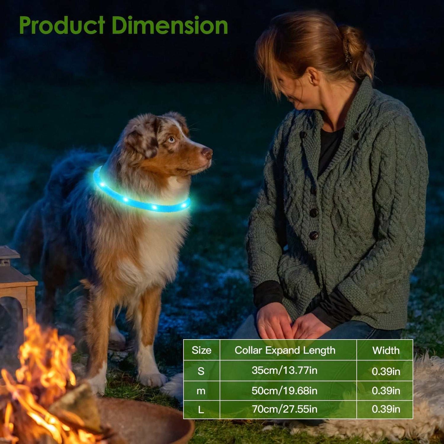 USB rechargeable LED dog collar with 3 light modes and adjustable sizes for safe night walks