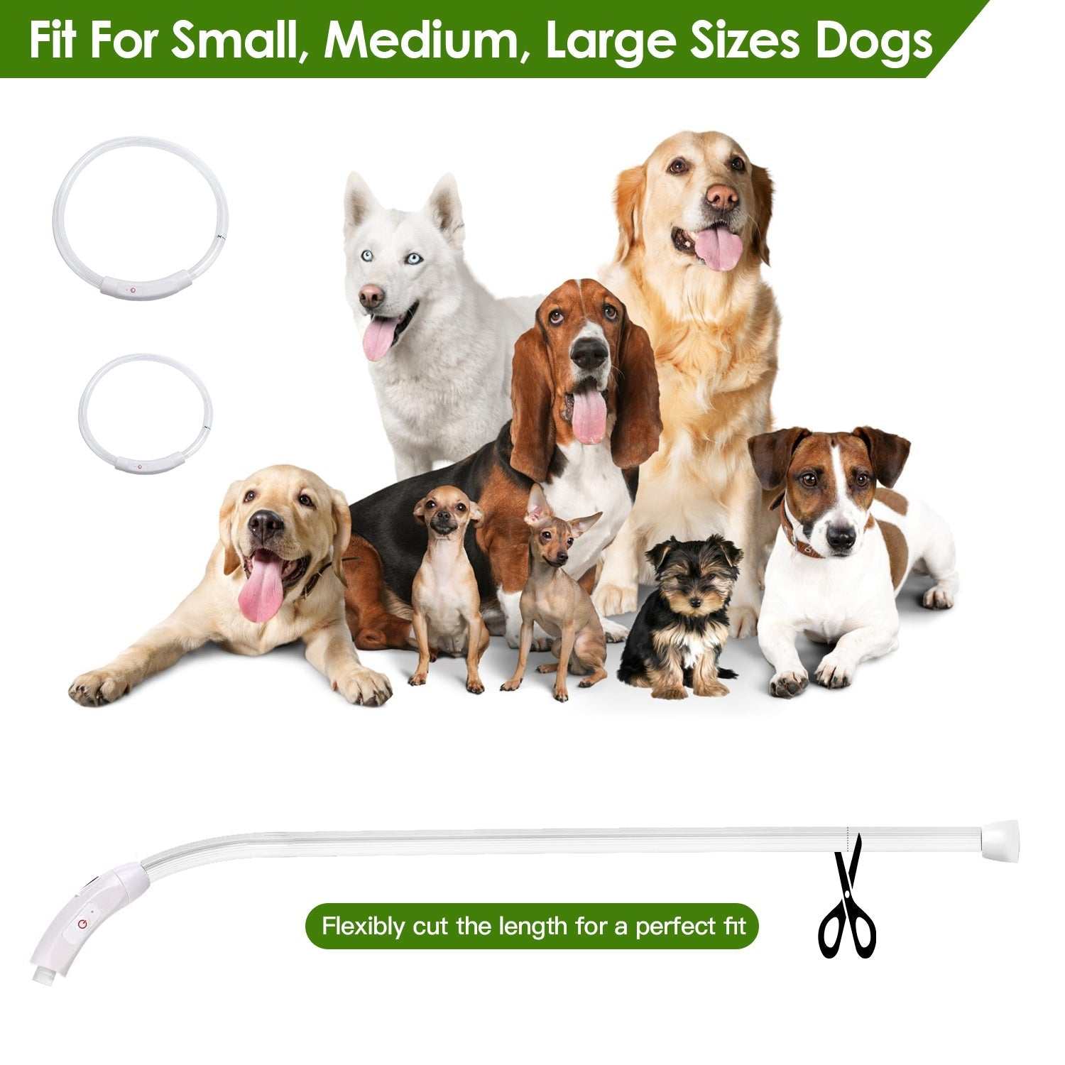 USB rechargeable LED dog collar with 3 light modes and adjustable sizes for safe night walks