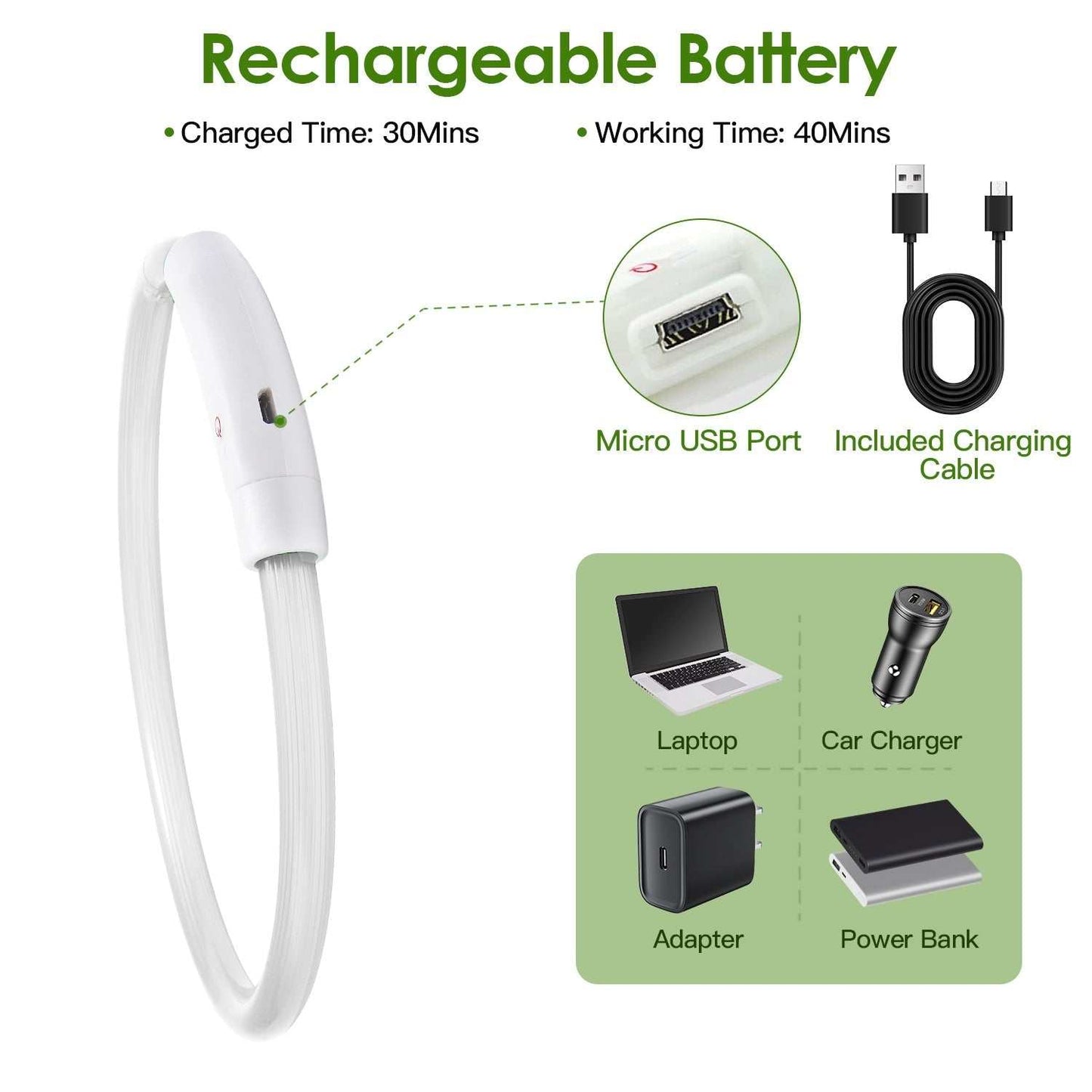 USB rechargeable LED dog collar with 3 light modes and adjustable sizes for safe night walks