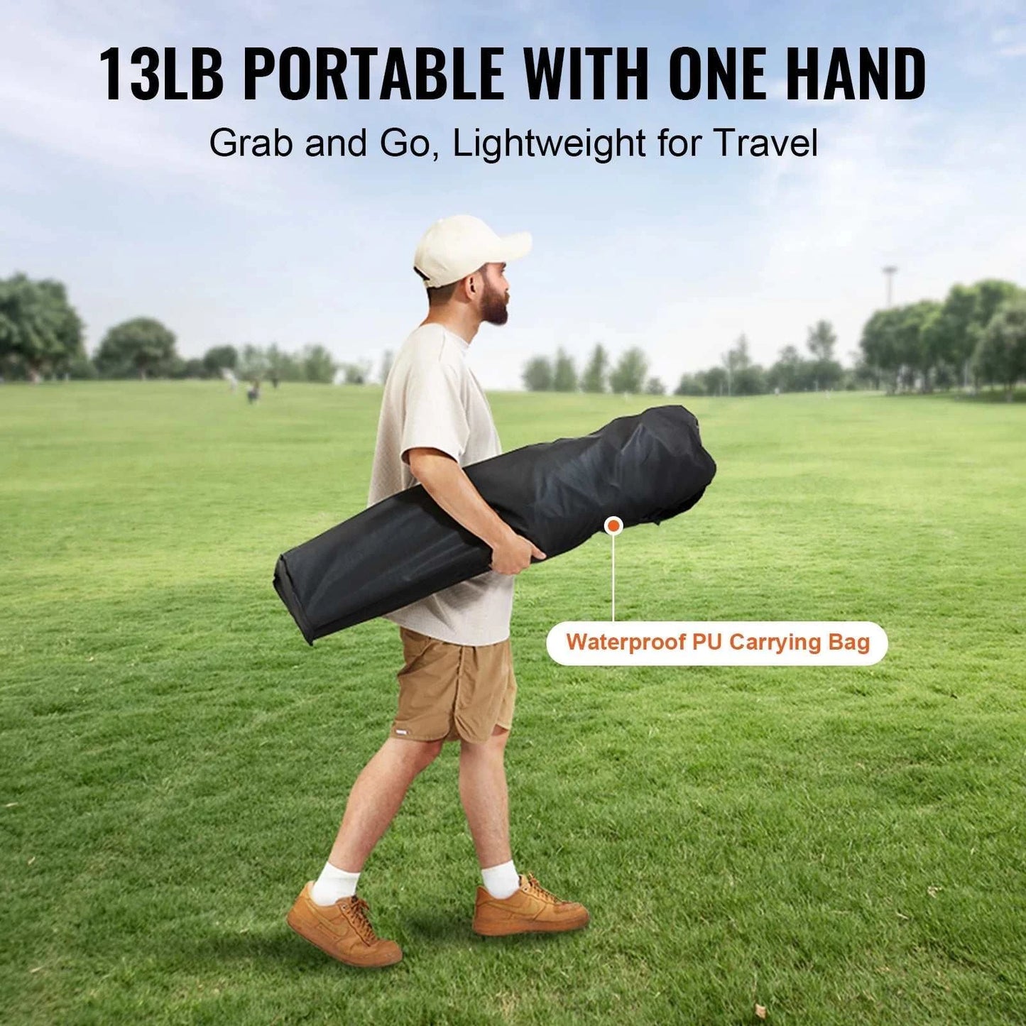 Camping folding chair with lumbar support, padded arms, beverage holder, and quick-fold design for outdoor use