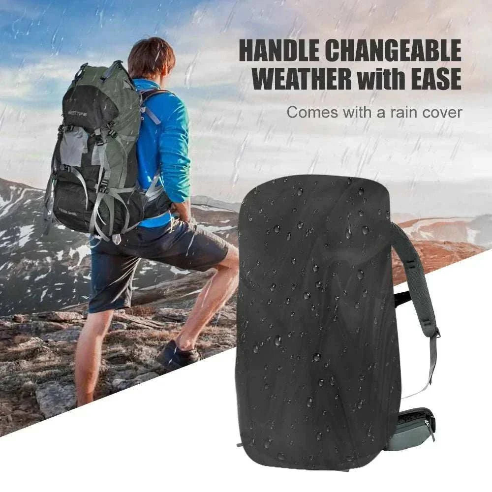 60L internal frame hiking backpack with rain cover for camping and travel
