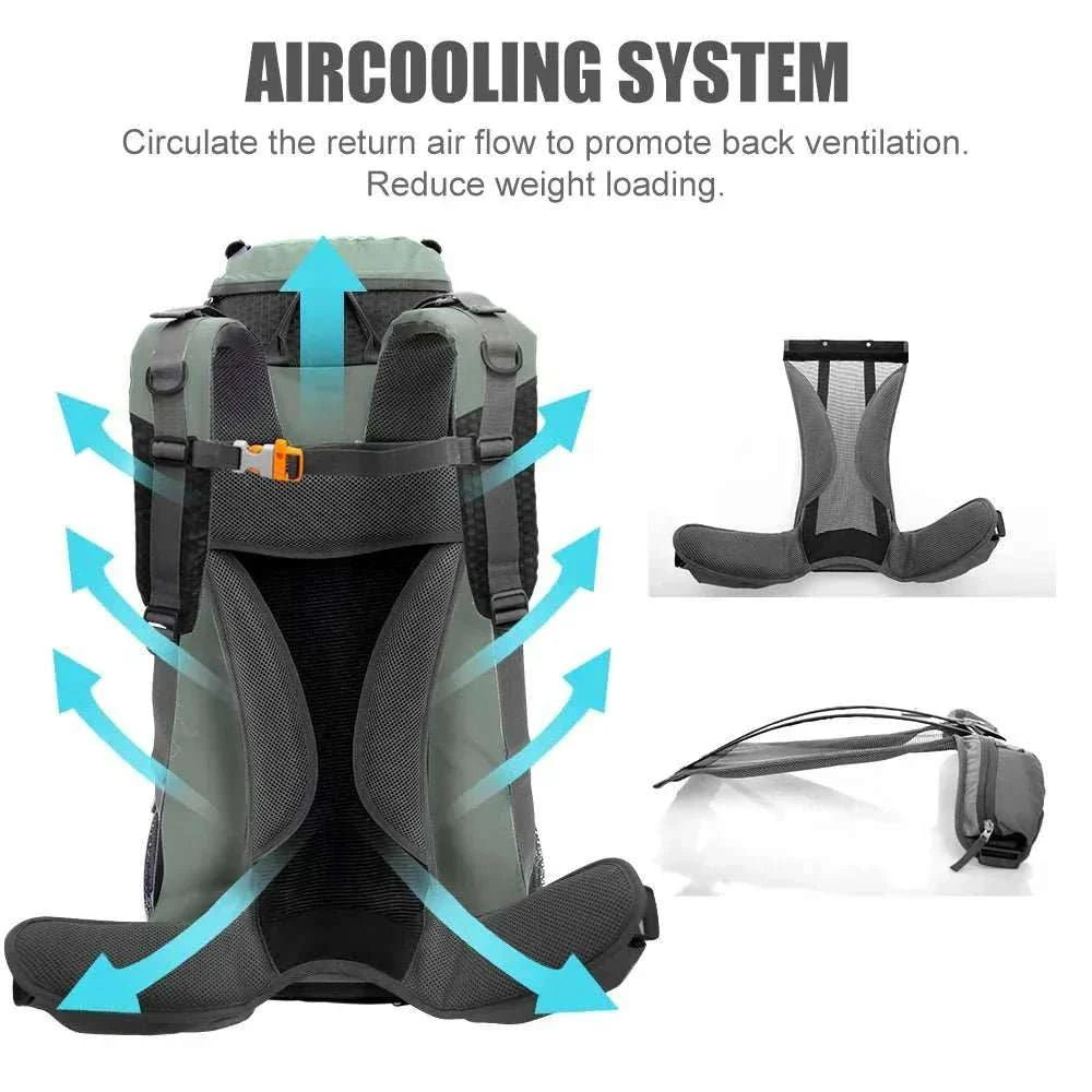 60L internal frame hiking backpack with rain cover for camping and backpacking