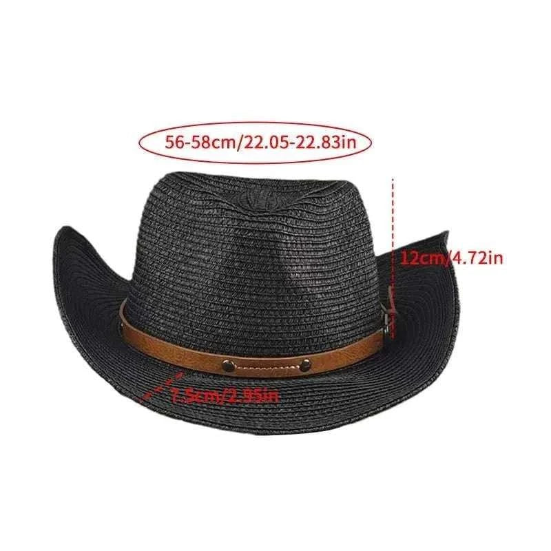 Wide brim straw cowboy hat providing sun protection and breathable comfort for unisex summer wear