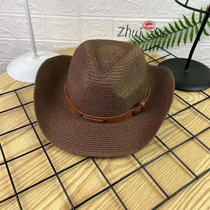 Wide brim straw cowboy hat for unisex sun protection and summer comfort