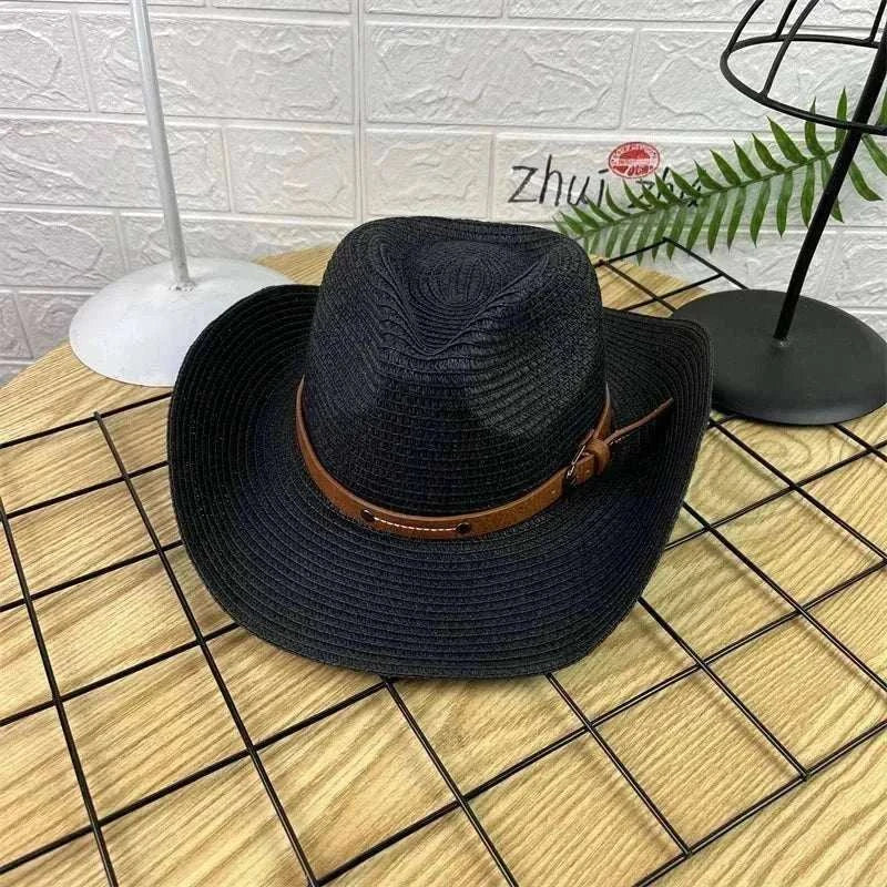 Wide brim straw cowboy hat unisex with foldable design for sun protection and breathable comfort