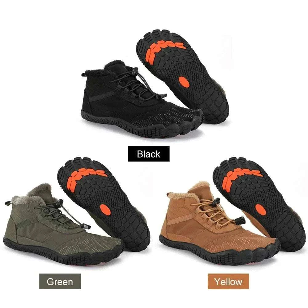 Winter snow boots for men and women with lace-up closure, plush lining, insulated warmth, and anti-slip rubber outsole for outdoor work and trekking