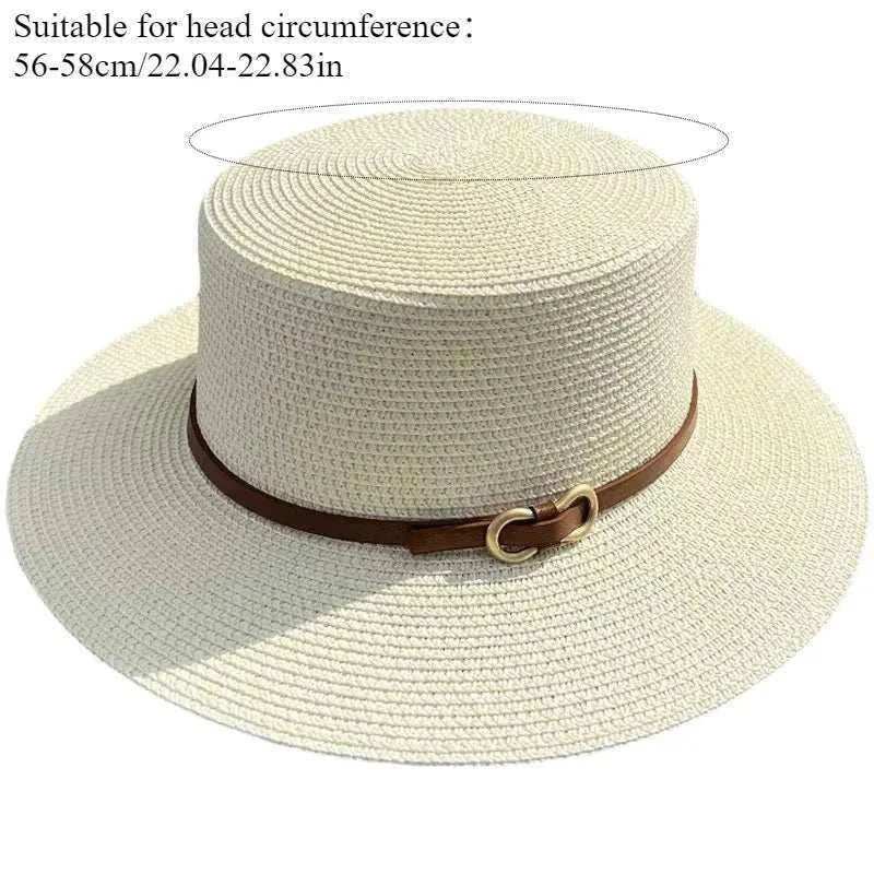 Women wearing a straw Panama sun hat with a bowknot and flat brim at the beach