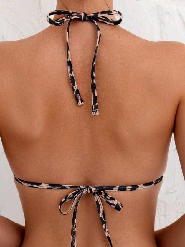 Women's two-piece casual swimsuit with leopard print, designed for comfort and style at the beach or pool