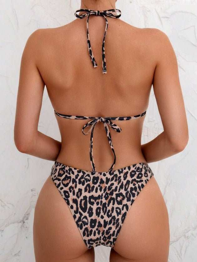 Women's two-piece leopard print swimsuit set for casual beach and pool wear