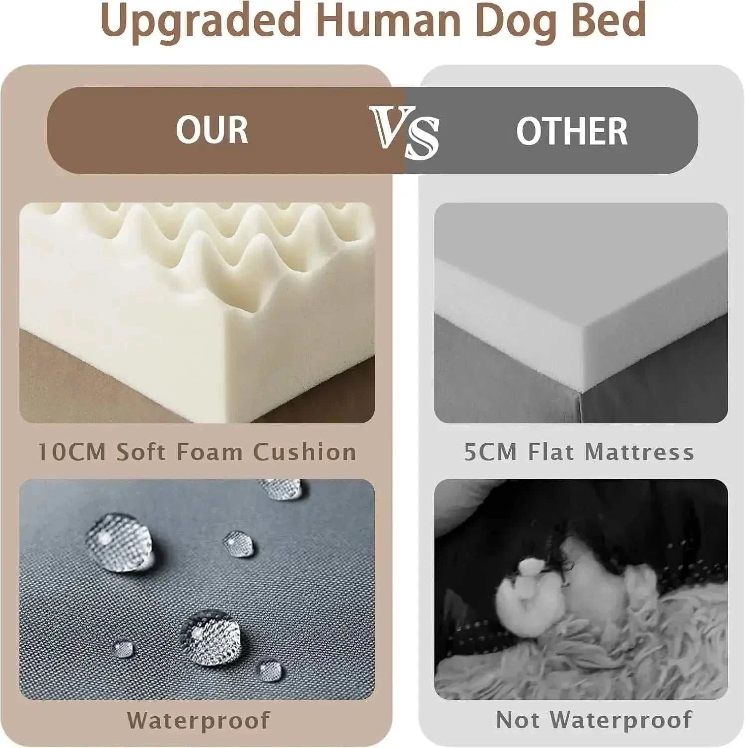 Giant oversized memory foam human and dog bed with waterproof cover and plush top