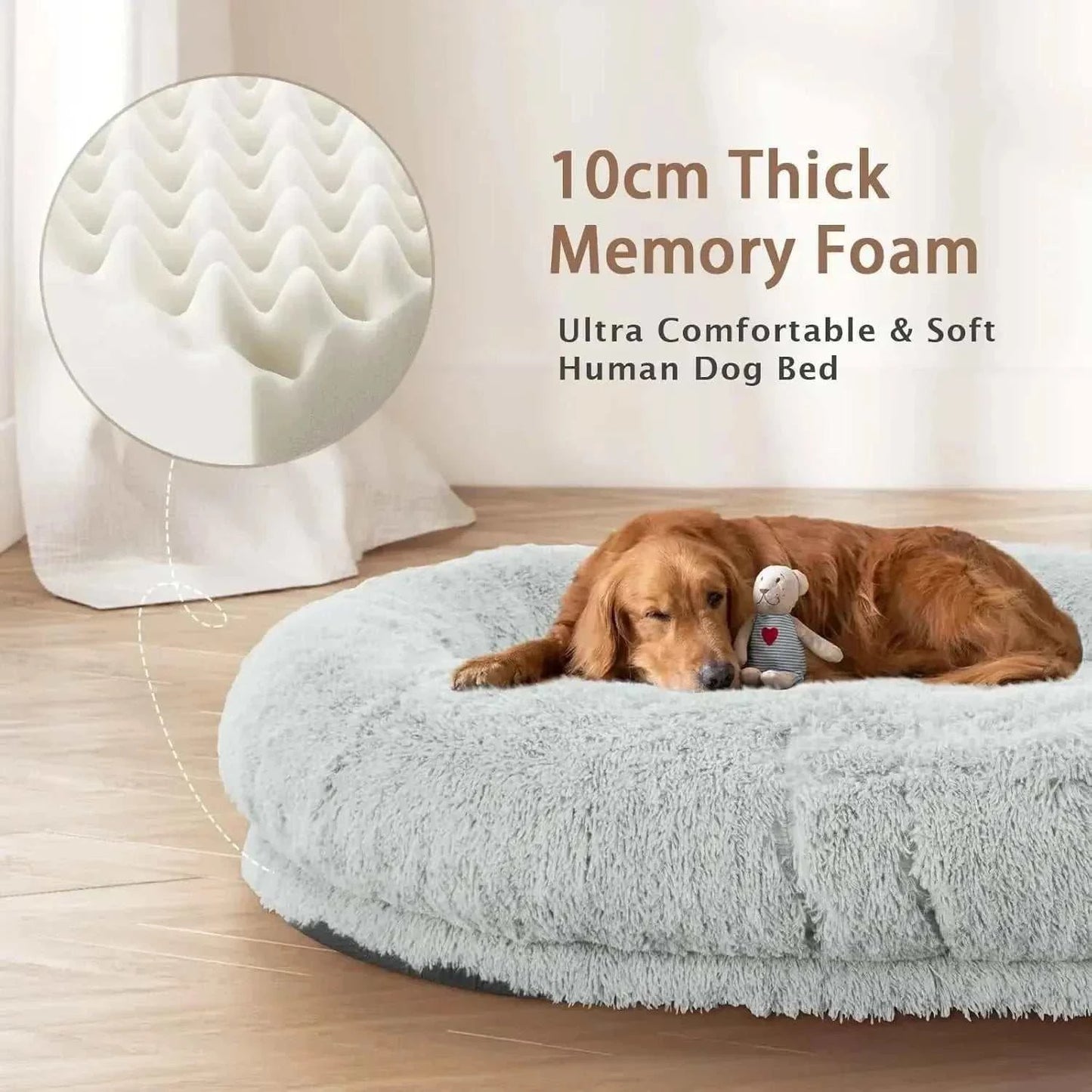 Giant oversized memory foam bed 71x45x12 inches with washable waterproof cover for humans and large dogs