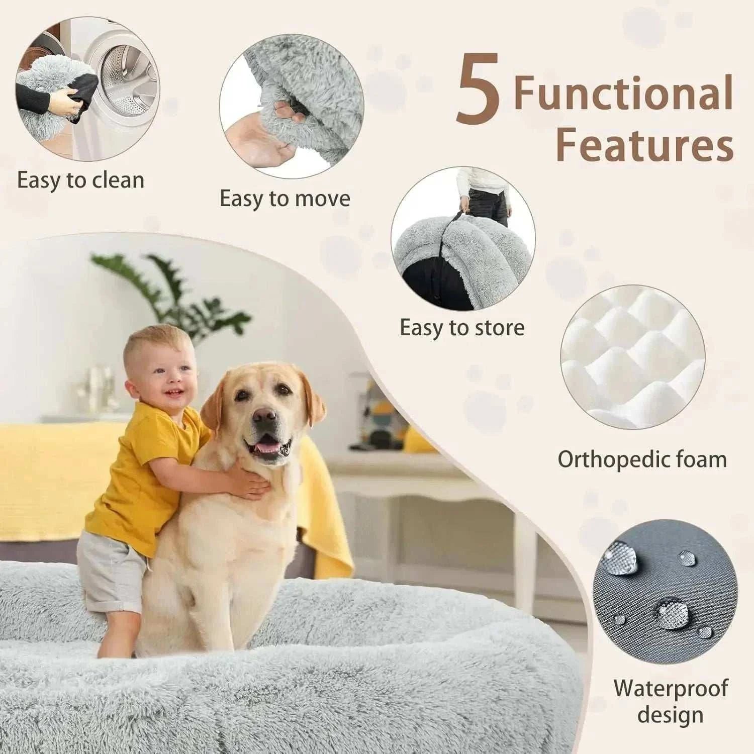 Giant oversized memory foam human and dog bed with washable, waterproof cover and raised edge wrap for joint support