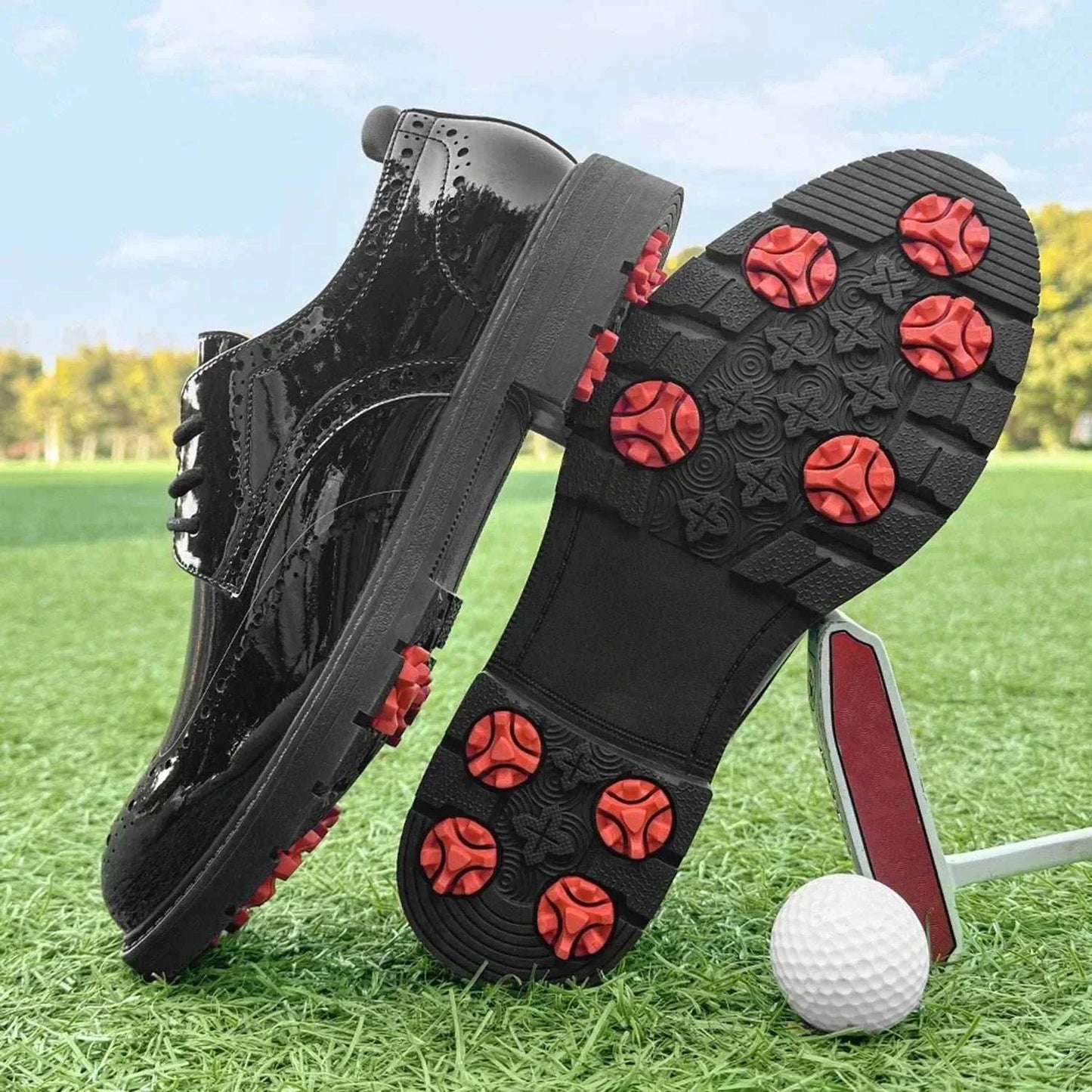 Men's classic golf shoes with low-cut PU upper and rubber outsole in sizes 7-14